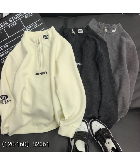 82061 молоко. Реглан Half-zip плюш дитячий 120-160 по 5