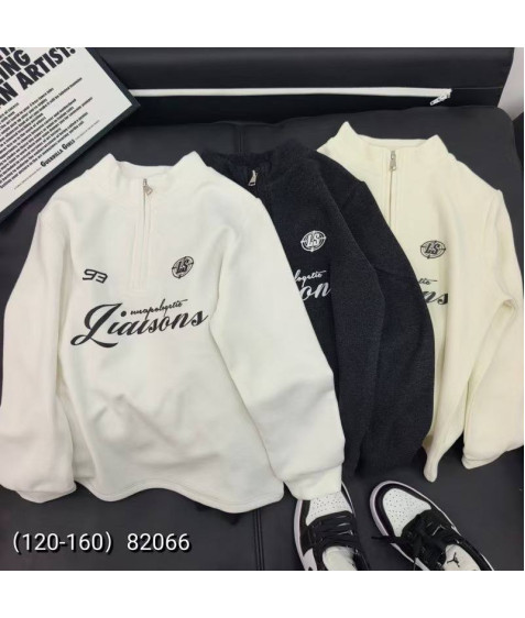 82066 біл. Реглан Half-zip плюш дитячий 120-160 по 5