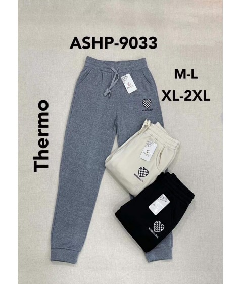 ASHP-9033 чорні спорт штани фліс жіночі  M-L/XL-2XL по 4