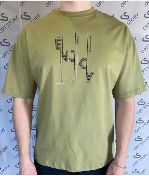 DJ078 хакі Футболка чоловіча OVERSIZE БАВОВНА S-2XL по 5